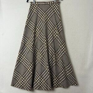 skirt size 11-12 (waist 26") brown yellow herringbone maxi hippie academia‎ VTG